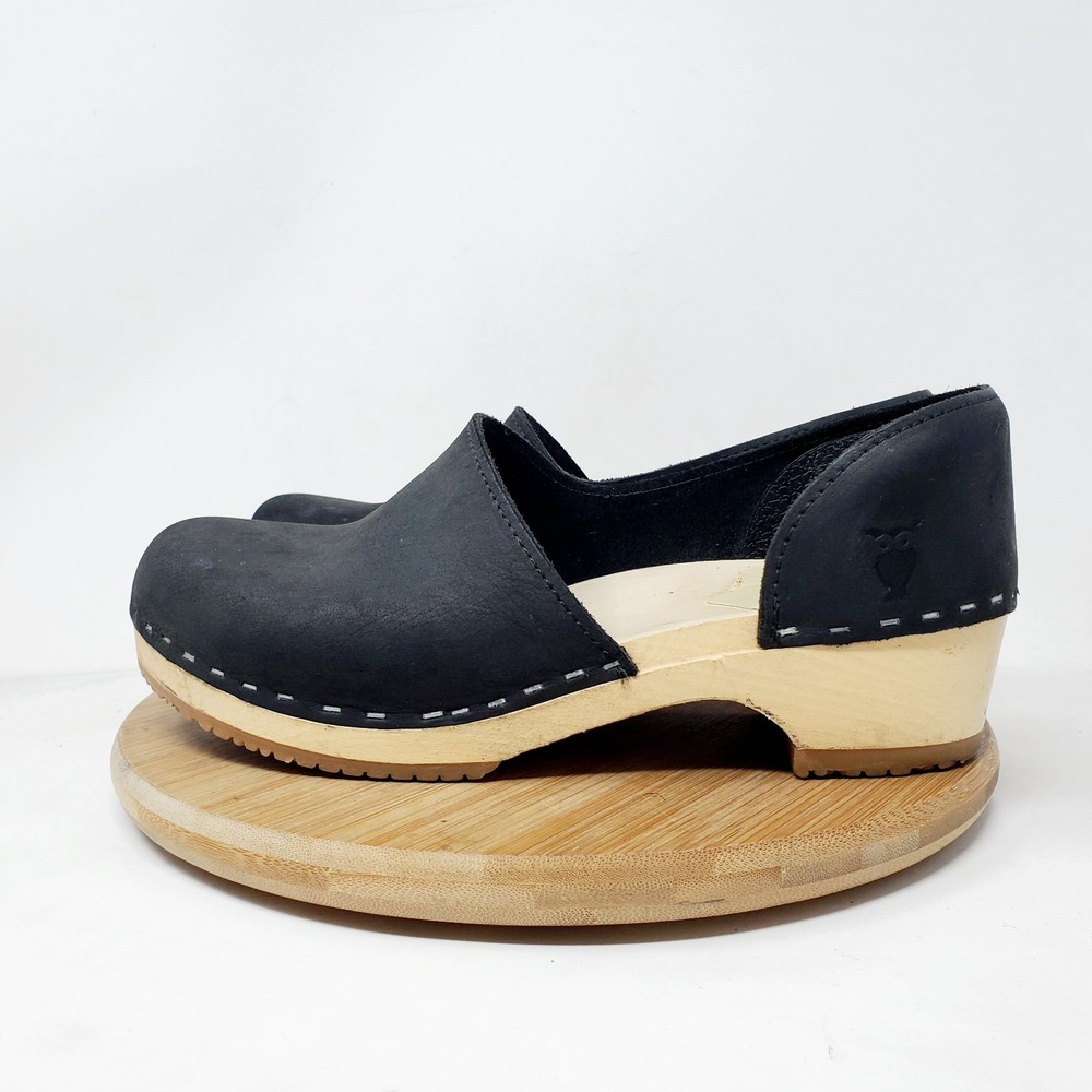 Black Women's Slip-On Clog Mule - Comfort Wood Sole
